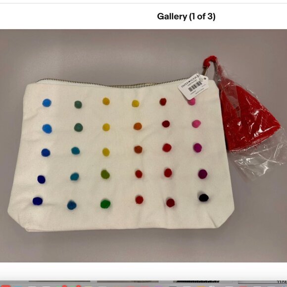 NWT Paper Source colorful candy pom pom zip pouch - Picture 2 of 4